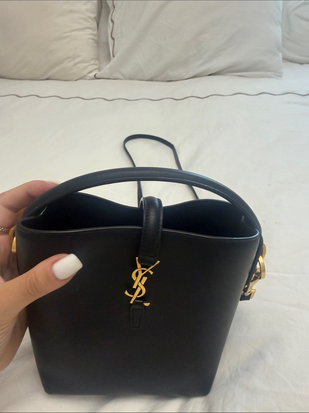 Saint Laurent le 37 Black Leather Mini Bucket Bag with Gold YSL Logo - Picture 4 of 6